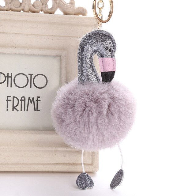 Cute Keychain with Pompom - Flamingo shape