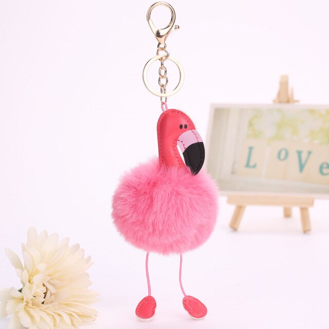 Cute Keychain with Pompom - Flamingo shape