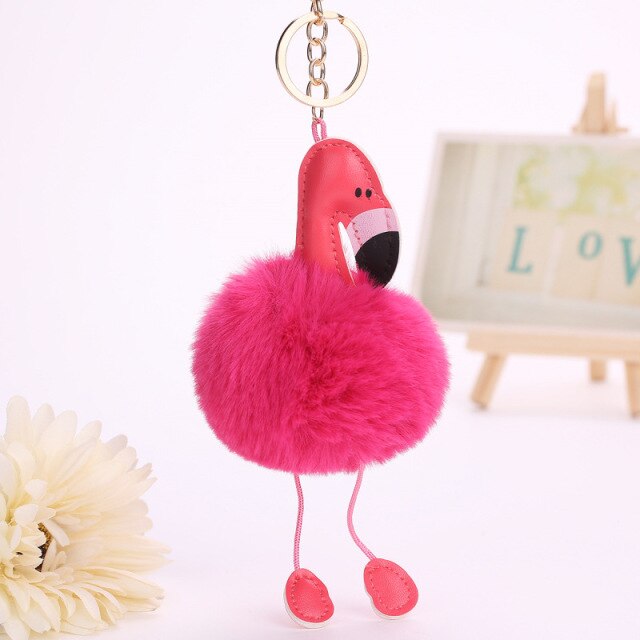 Cute Keychain with Pompom - Flamingo shape