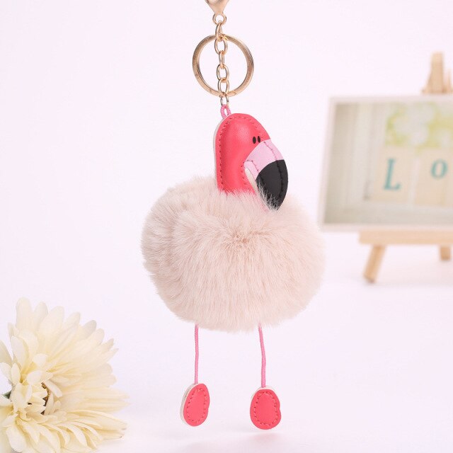 Cute Keychain with Pompom - Flamingo shape