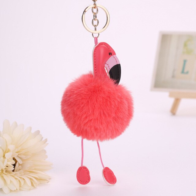 Cute Keychain with Pompom - Flamingo shape