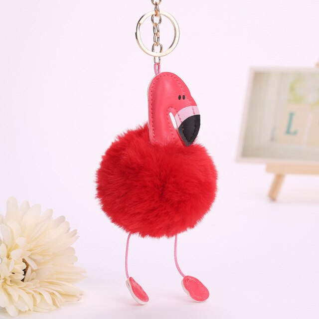 Cute Keychain with Pompom - Flamingo shape