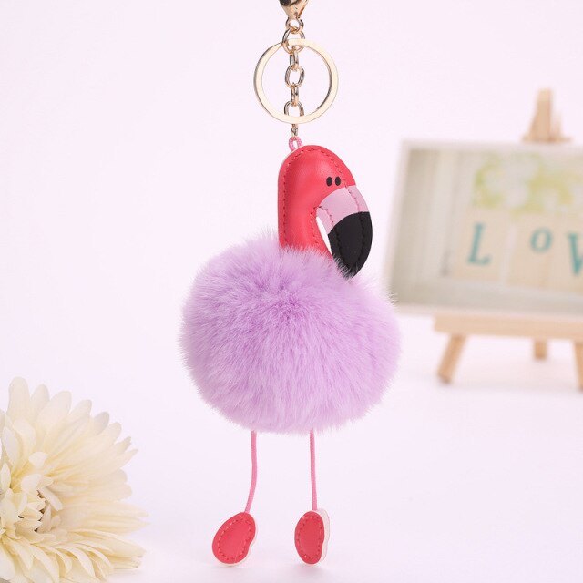 Cute Keychain with Pompom - Flamingo shape