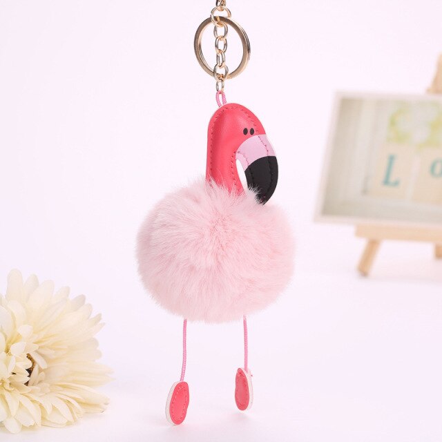 Cute Keychain with Pompom - Flamingo shape