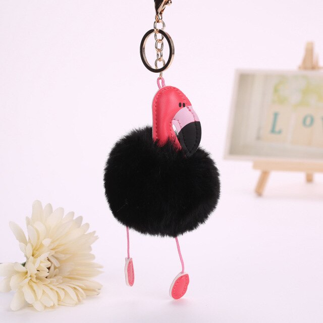 Cute Keychain with Pompom - Flamingo shape