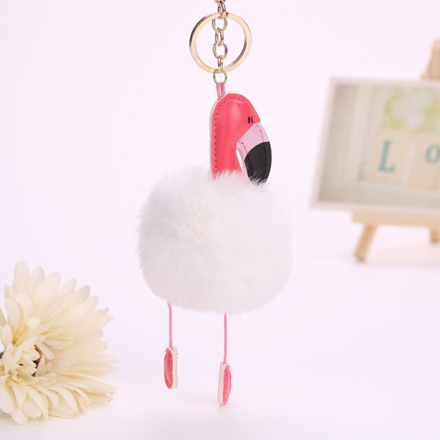 Cute Keychain with Pompom - Flamingo shape