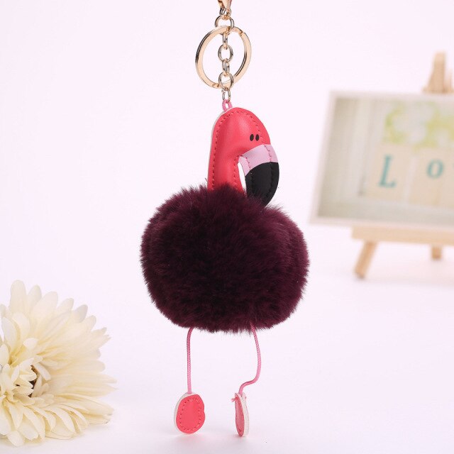 Cute Keychain with Pompom - Flamingo shape