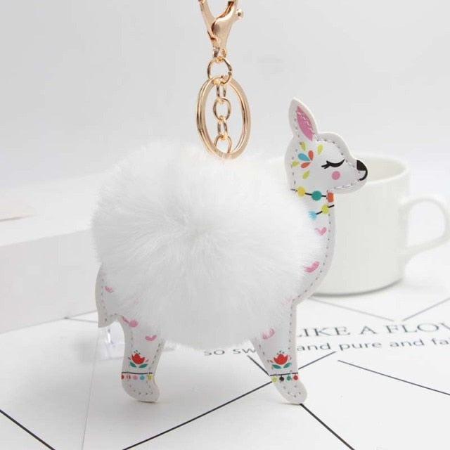 Cute Keychain with Pompom - Alpaca shape