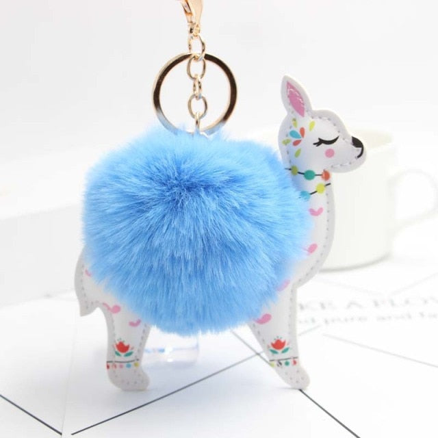 Cute Keychain with Pompom - Alpaca shape