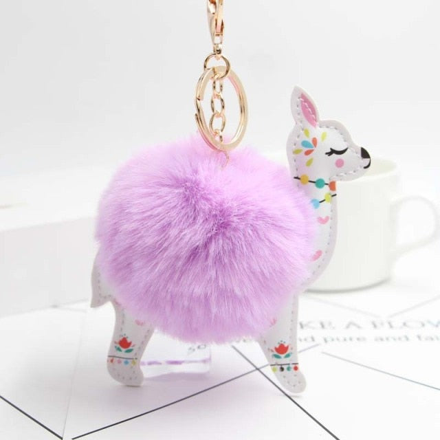 Cute Keychain with Pompom - Alpaca shape