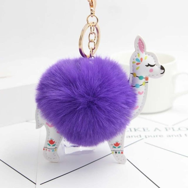 Cute Keychain with Pompom - Alpaca shape