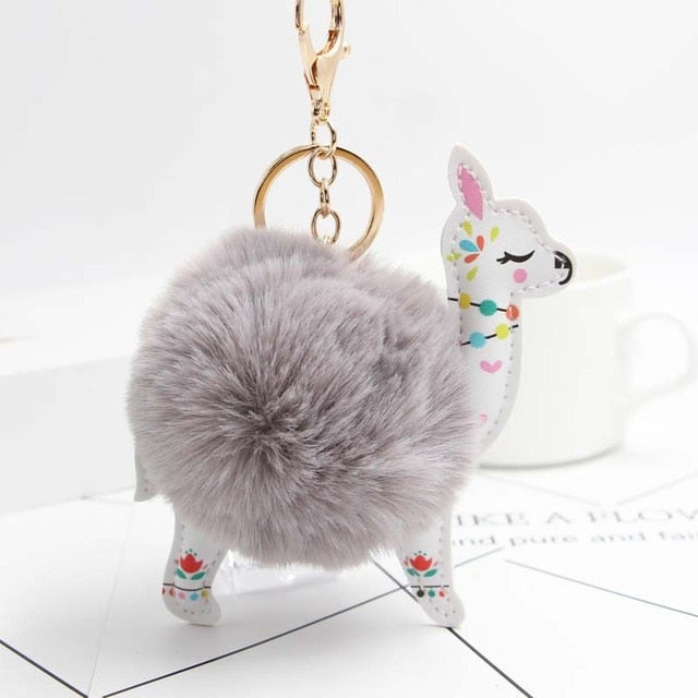 Cute Keychain with Pompom - Alpaca shape