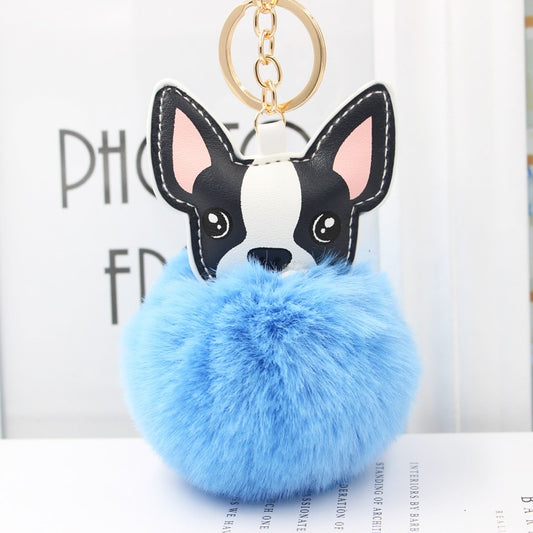 Cute Keychain with Pompom - Puppy Bulldog shape