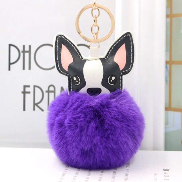 Cute Keychain with Pompom - Puppy Bulldog shape