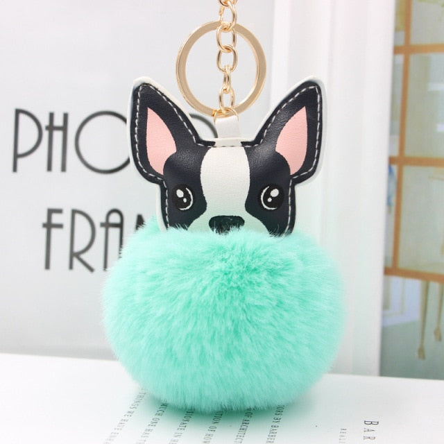 Cute Keychain with Pompom - Puppy Bulldog shape