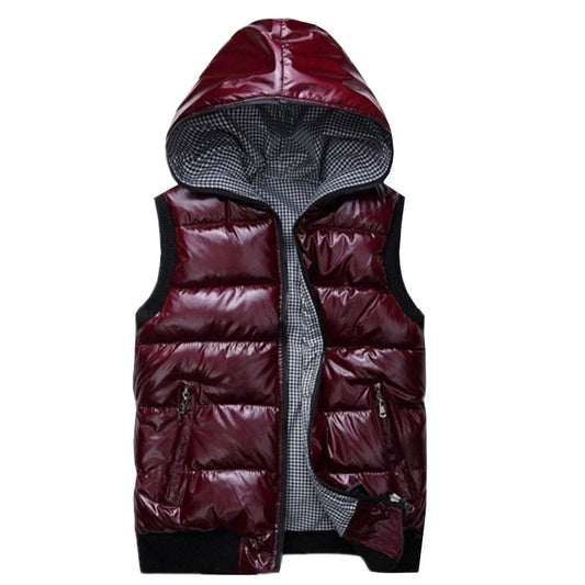 Nylon Winter Vest with Hood and Pockets