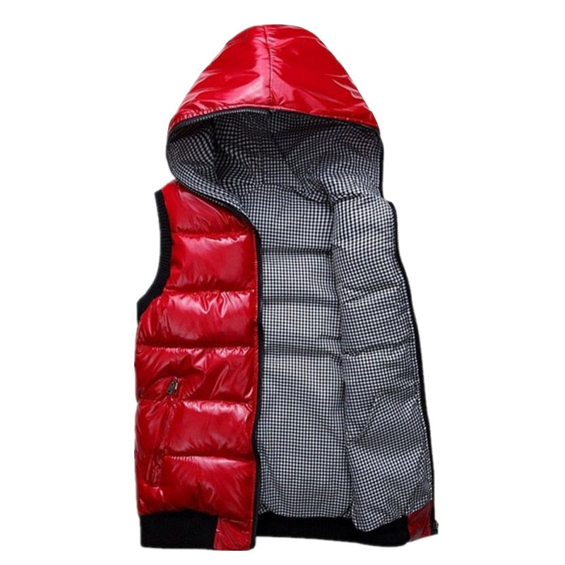 Nylon Winter Vest with Hood and Pockets